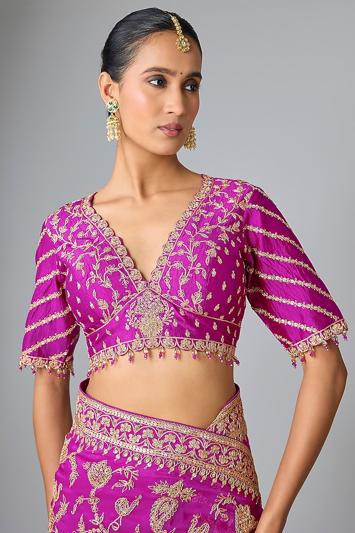 Magenta Organza Marori Work Reception Saree Set by SURBHI SHAH at Pernia's Pop Up Shop