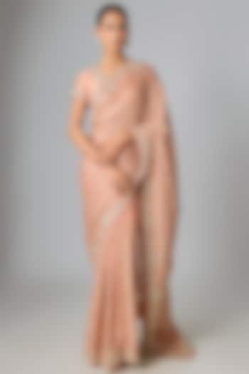 Old Rose Organza Sequin Work Bridal Saree Set by SURBHI SHAH at Pernia's Pop Up Shop