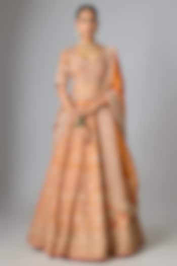 Rust Dupion Silk Marori & Gota Work Bridal Lehenga Set by SURBHI SHAH at Pernia's Pop Up Shop
