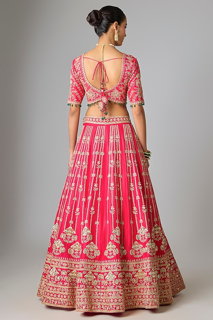 Red Dupion Silk Marori & Sequin Work Bridal Lehenga Set by SURBHI SHAH at Pernia's Pop Up Shop