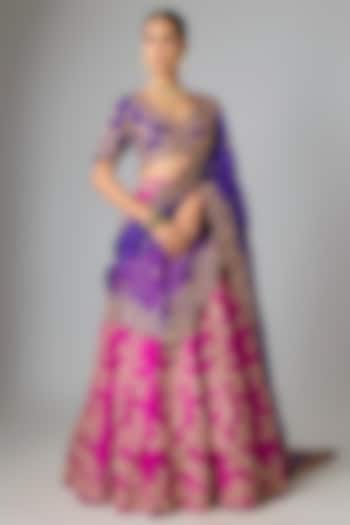 Magenta Dupion Silk Marori Work Bridal Lehenga Set by SURBHI SHAH at Pernia's Pop Up Shop