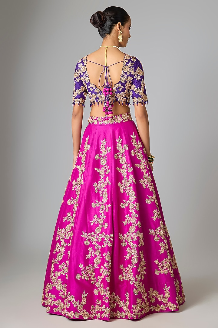 Magenta Dupion Silk Marori Work Bridal Lehenga Set by SURBHI SHAH at Pernia's Pop Up Shop