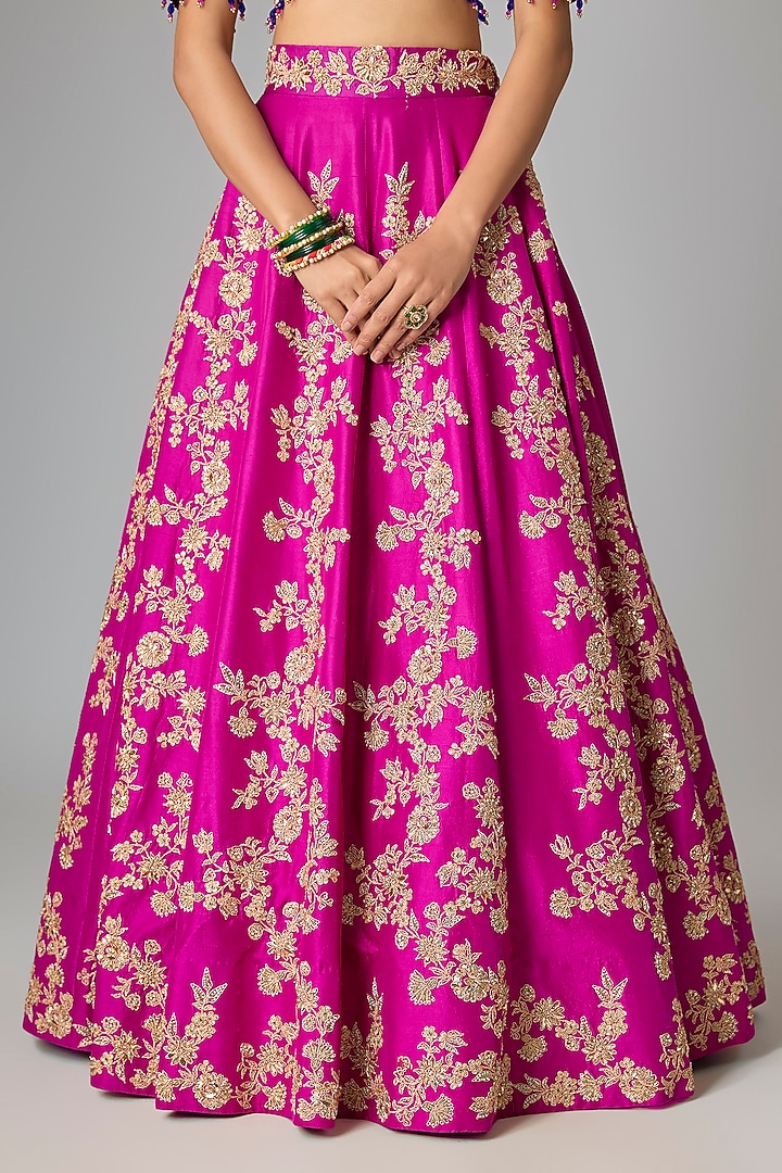 Magenta Dupion Silk Marori Work Bridal Lehenga Set by SURBHI SHAH at Pernia's Pop Up Shop