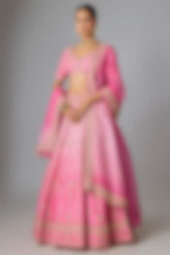 Blush Pink Dupion Silk Marori & Mukaish Work Bridal Lehenga Set by SURBHI SHAH at Pernia's Pop Up Shop
