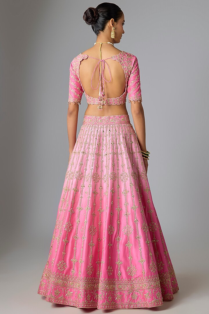 Blush Pink Dupion Silk Marori & Mukaish Work Bridal Lehenga Set by SURBHI SHAH at Pernia's Pop Up Shop
