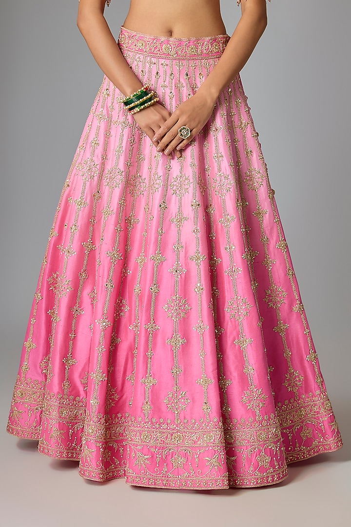 Blush Pink Dupion Silk Marori & Mukaish Work Bridal Lehenga Set by SURBHI SHAH at Pernia's Pop Up Shop