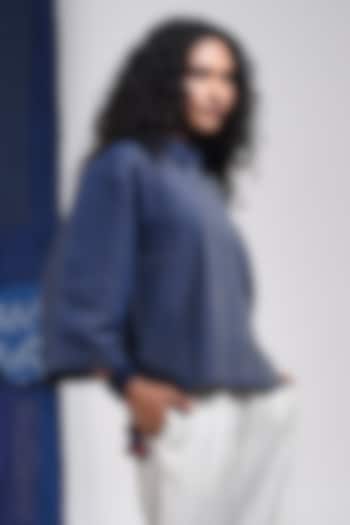 Blue Cotton Cropped Shirt by Sunita Shanker at Pernia's Pop Up Shop