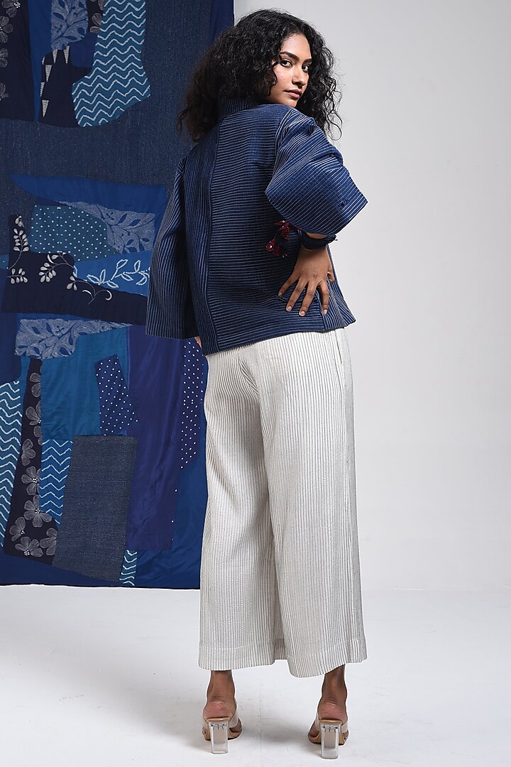 Blue Cotton Cropped Shirt by Sunita Shanker at Pernia's Pop Up Shop