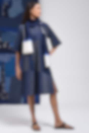 Blue Cotton Pintuck Shift Vacation Dress by Sunita Shanker at Pernia's Pop Up Shop