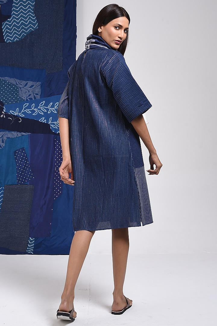 Blue Cotton Pintuck Shift Vacation Dress by Sunita Shanker at Pernia's Pop Up Shop