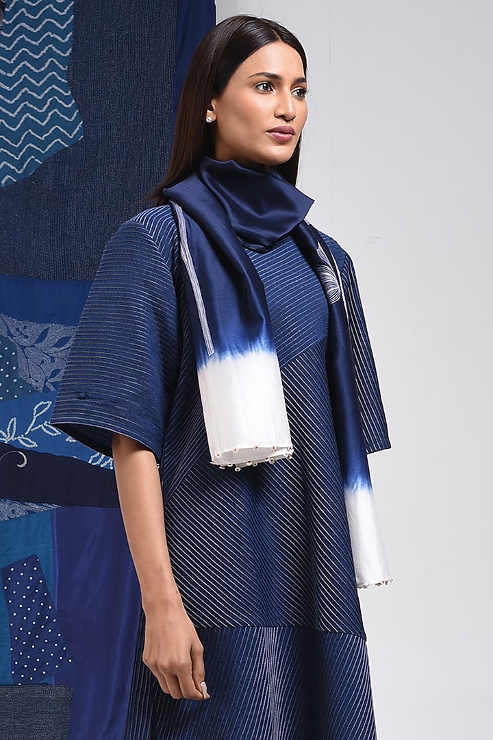 Blue Cotton Pintuck Shift Vacation Dress by Sunita Shanker at Pernia's Pop Up Shop
