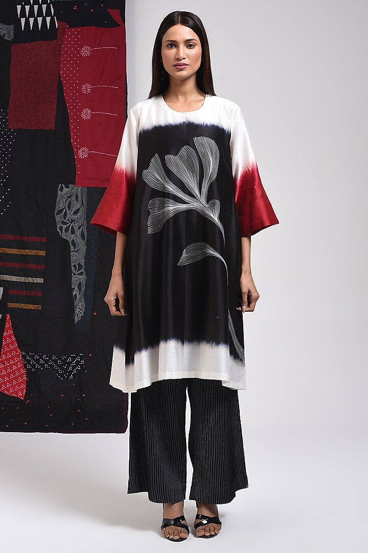 Black Silk Cotton Blend Tie-Dye Printed Tunic by Sunita Shanker at Pernia's Pop Up Shop