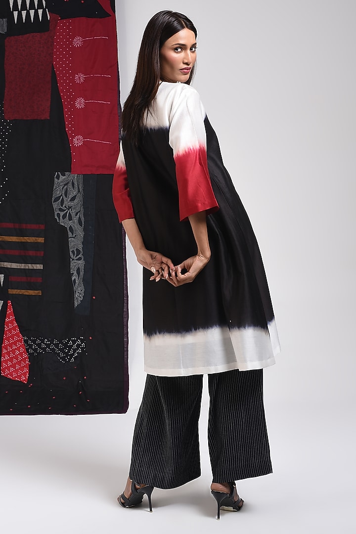 Black Silk Cotton Blend Tie-Dye Printed Tunic by Sunita Shanker at Pernia's Pop Up Shop