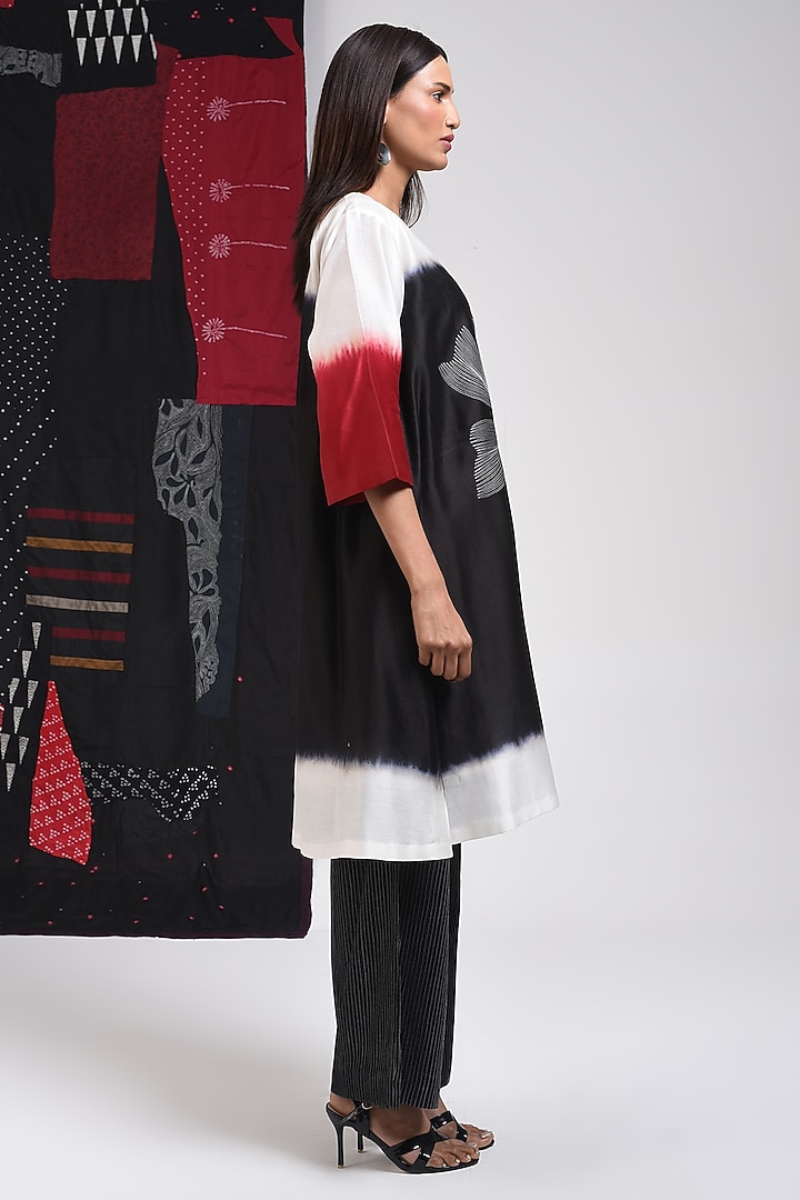 Black Silk Cotton Blend Tie-Dye Printed Tunic by Sunita Shanker at Pernia's Pop Up Shop