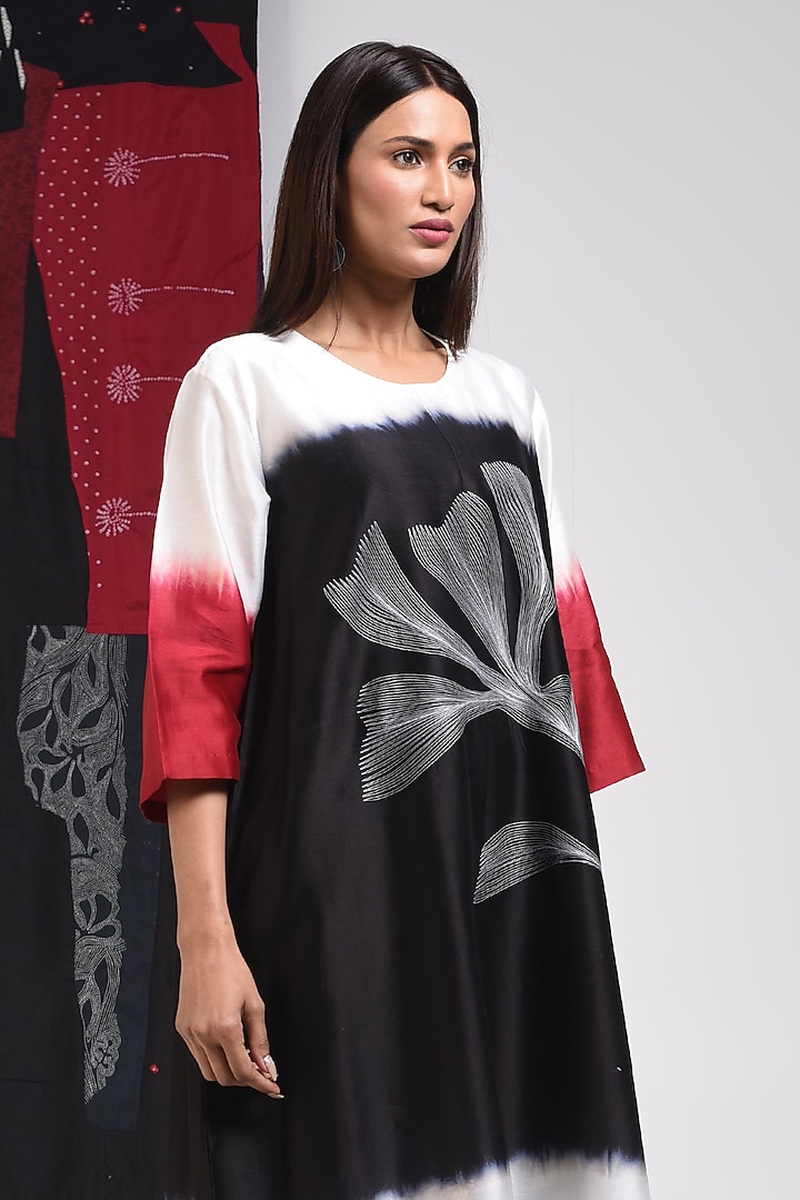 Black Silk Cotton Blend Tie-Dye Printed Tunic by Sunita Shanker at Pernia's Pop Up Shop