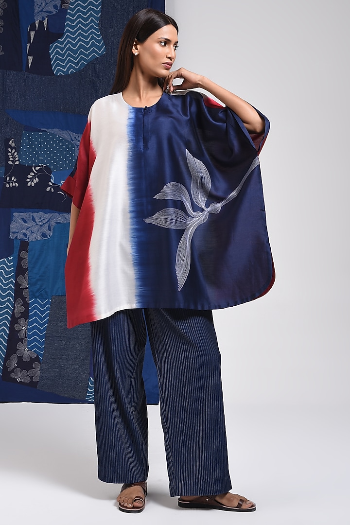 Blue Silk Cotton Blend Tie-Dye Printed Shirt by Sunita Shanker at Pernia's Pop Up Shop