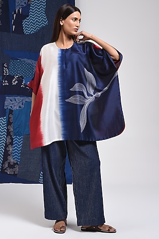 Blue Silk Cotton Blend Tie-Dye Printed Shirt by Sunita Shanker