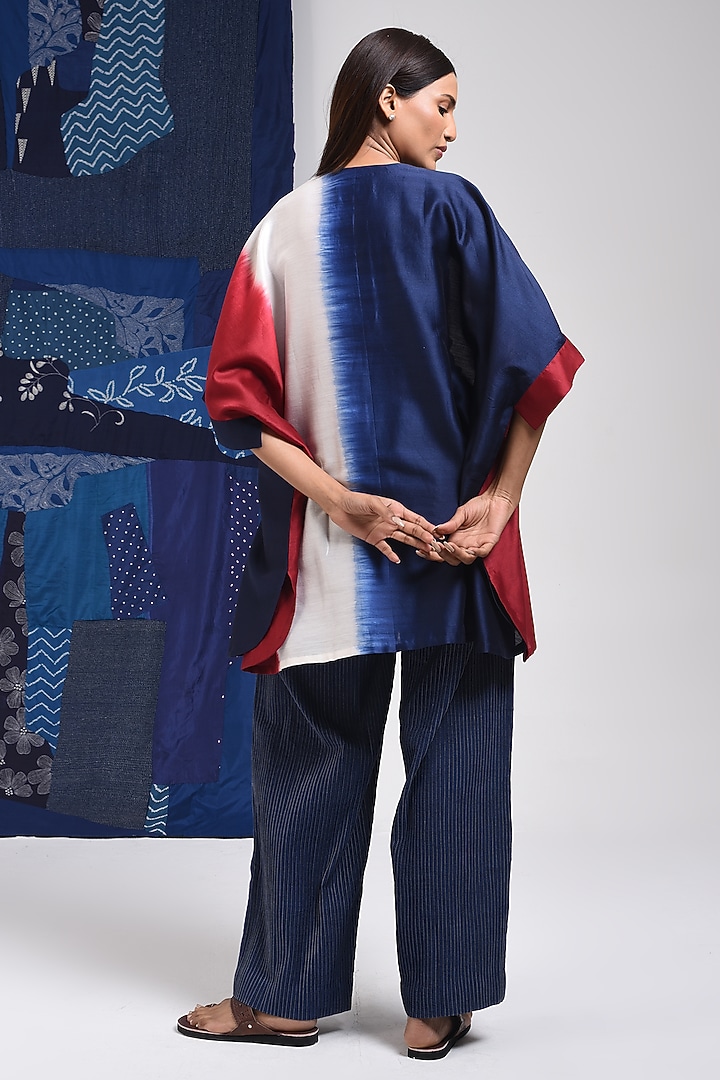 Blue Silk Cotton Blend Tie-Dye Printed Shirt by Sunita Shanker at Pernia's Pop Up Shop