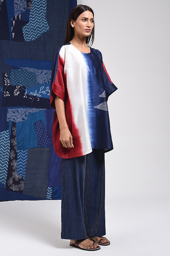 Blue Silk Cotton Blend Tie-Dye Printed Shirt by Sunita Shanker at Pernia's Pop Up Shop