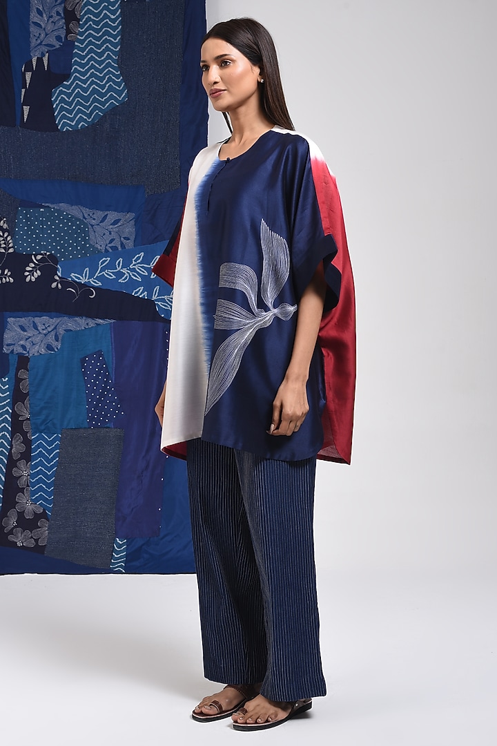 Blue Silk Cotton Blend Tie-Dye Printed Shirt by Sunita Shanker at Pernia's Pop Up Shop