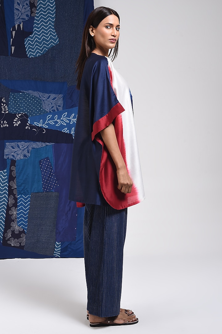 Blue Silk Cotton Blend Tie-Dye Printed Shirt by Sunita Shanker at Pernia's Pop Up Shop