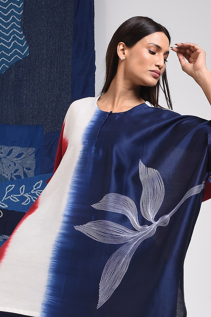 Blue Silk Cotton Blend Tie-Dye Printed Shirt by Sunita Shanker at Pernia's Pop Up Shop
