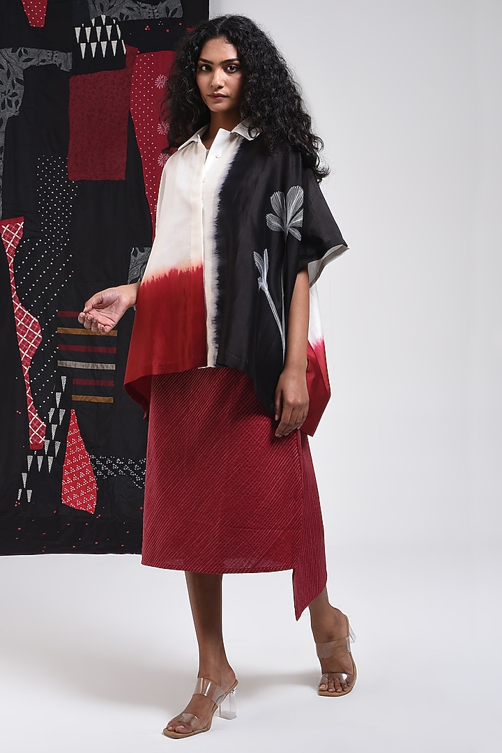 Black Silk Cotton Blend Tie-Dye Printed Shirt by Sunita Shanker at Pernia's Pop Up Shop