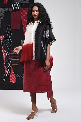 Black Silk Cotton Blend Tie-Dye Printed Shirt by Sunita Shanker