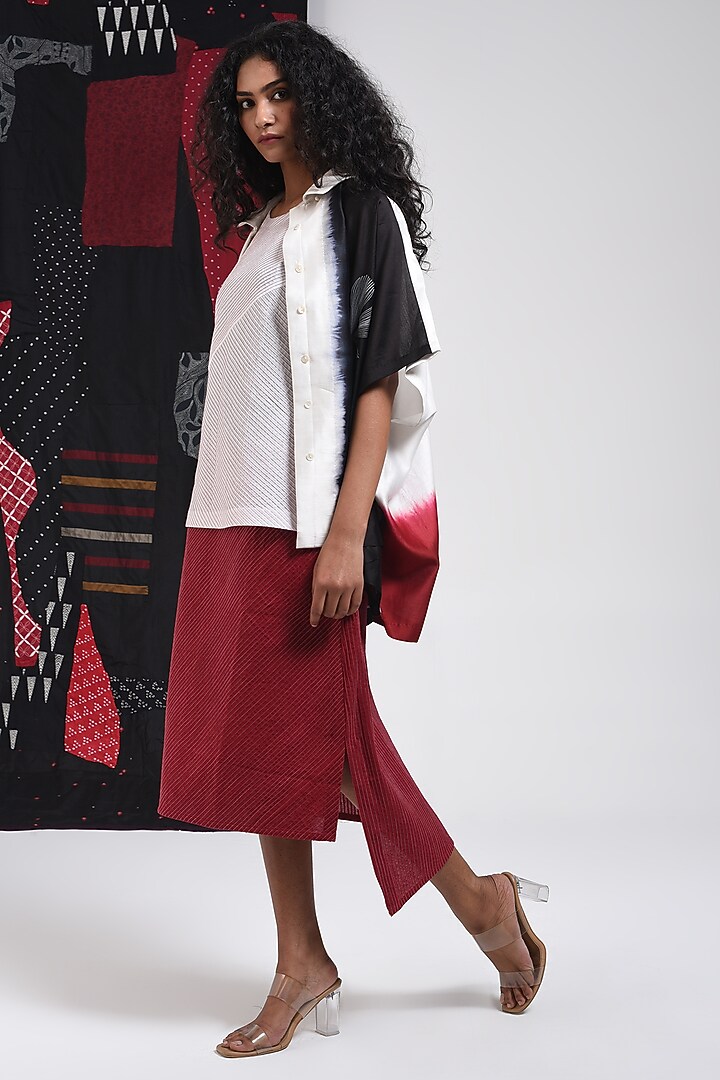 Black Silk Cotton Blend Tie-Dye Printed Shirt by Sunita Shanker at Pernia's Pop Up Shop