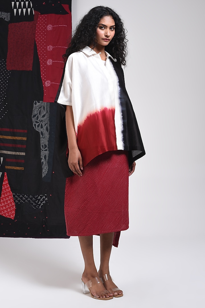 Black Silk Cotton Blend Tie-Dye Printed Shirt by Sunita Shanker at Pernia's Pop Up Shop