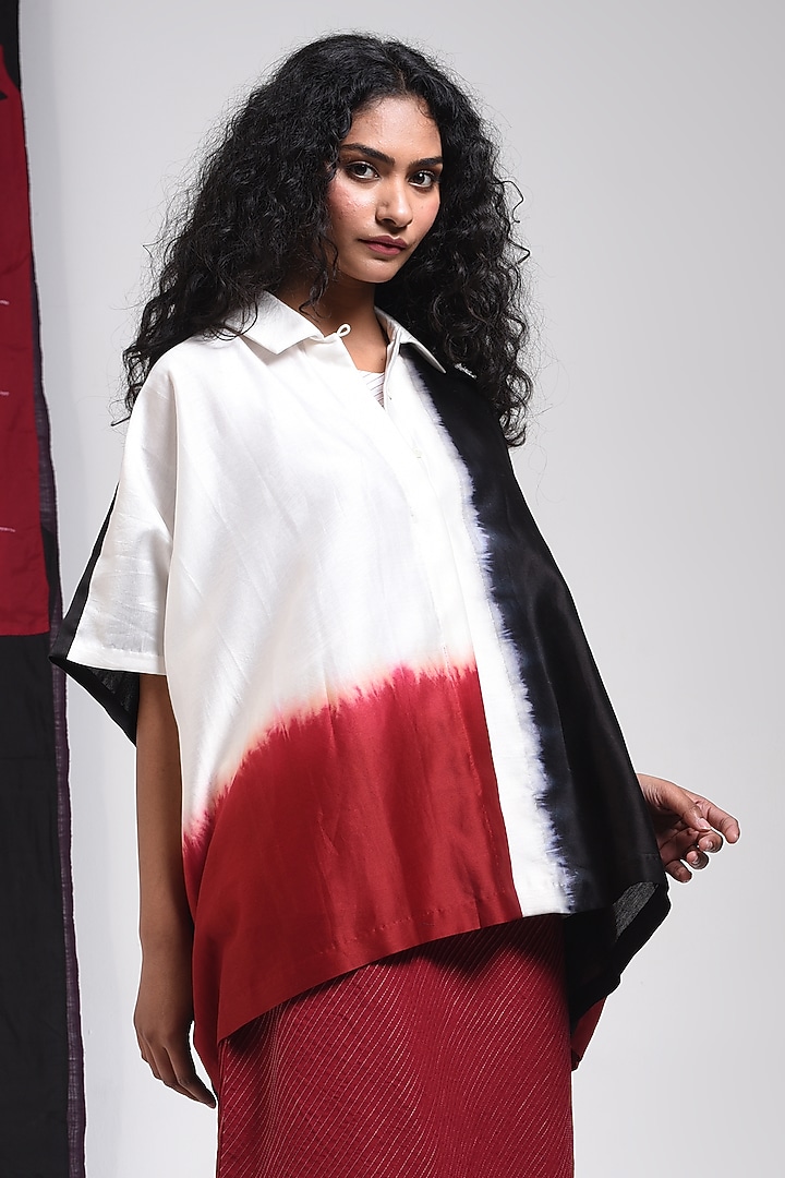 Black Silk Cotton Blend Tie-Dye Printed Shirt by Sunita Shanker at Pernia's Pop Up Shop