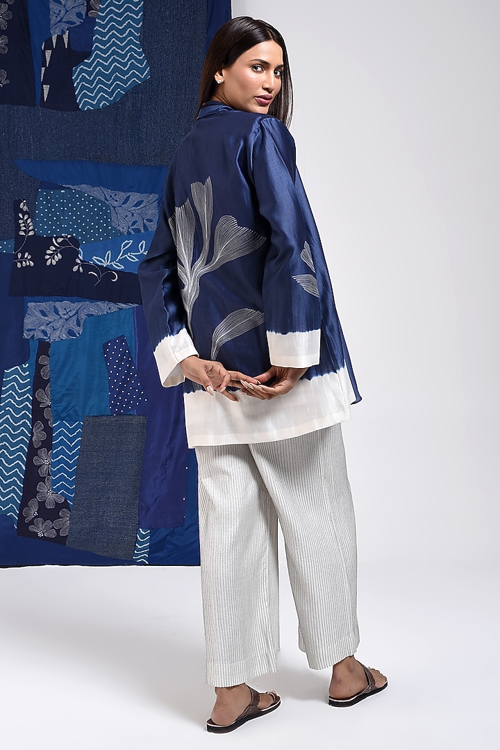 Blue & Ivory Silk Cotton Blend Tie-Dye Printed Overlay by Sunita Shanker at Pernia's Pop Up Shop