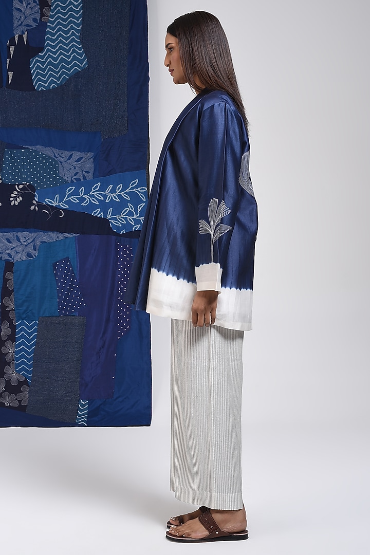 Blue & Ivory Silk Cotton Blend Tie-Dye Printed Overlay by Sunita Shanker at Pernia's Pop Up Shop