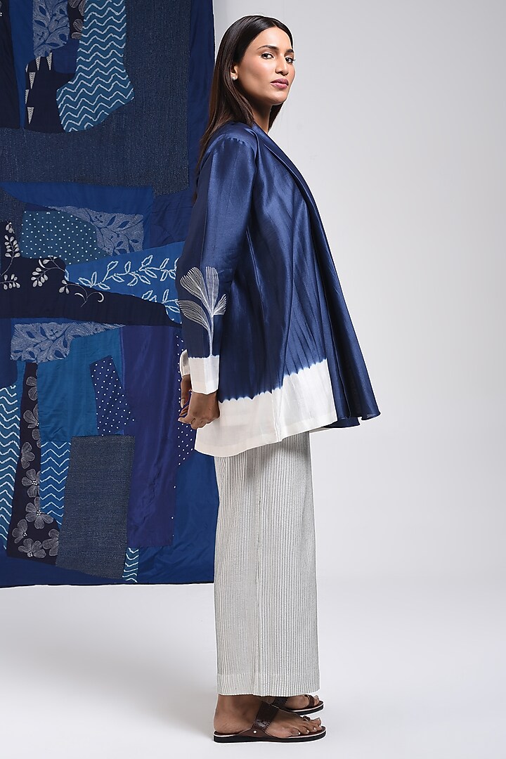 Blue & Ivory Silk Cotton Blend Tie-Dye Printed Overlay by Sunita Shanker at Pernia's Pop Up Shop