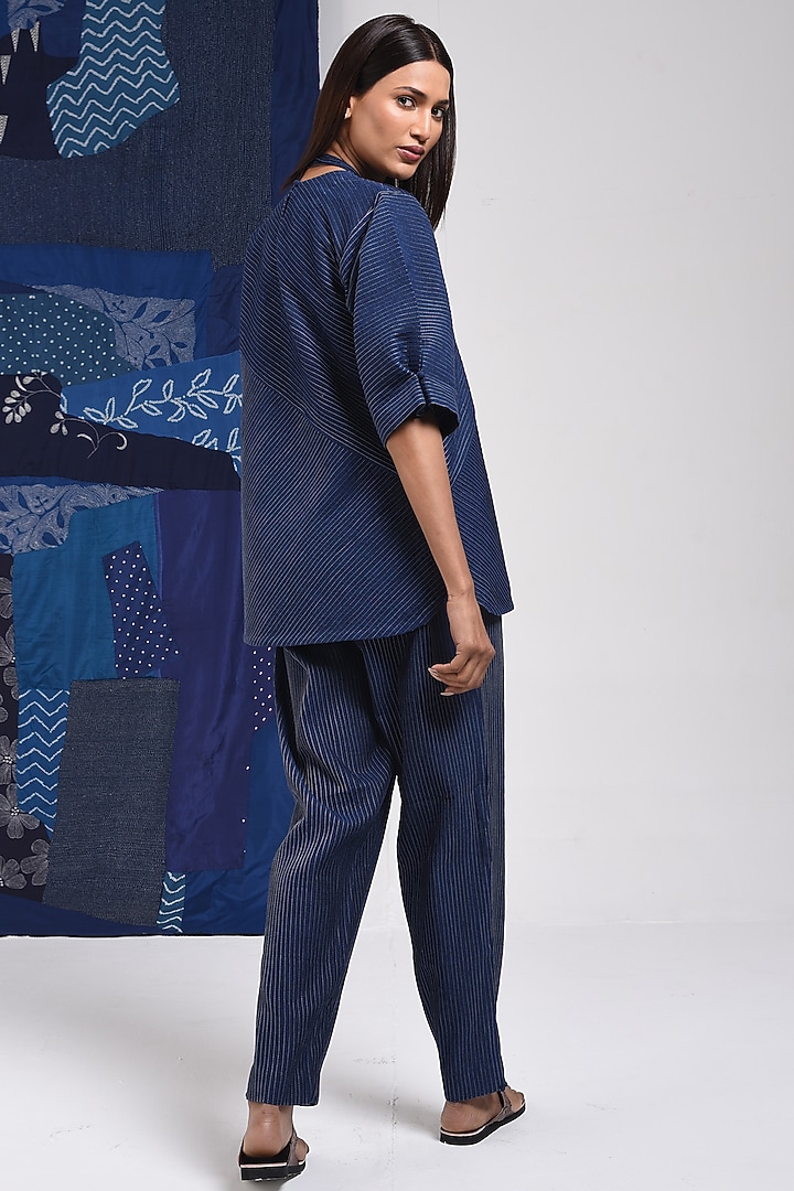 Blue Cotton Pintuck Top by Sunita Shanker at Pernia's Pop Up Shop