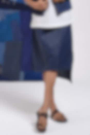 Blue Cotton Asymmetric Skirt by Sunita Shanker at Pernia's Pop Up Shop