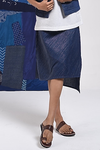Blue Cotton Asymmetric Skirt by Sunita Shanker