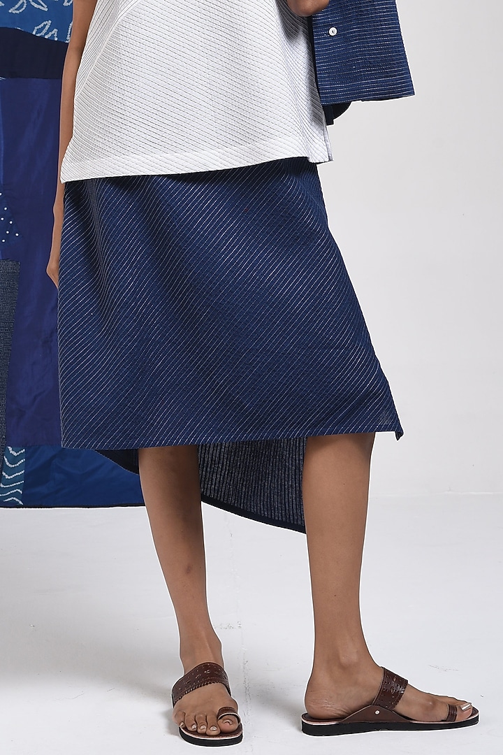 Blue Cotton Asymmetric Skirt by Sunita Shanker at Pernia's Pop Up Shop