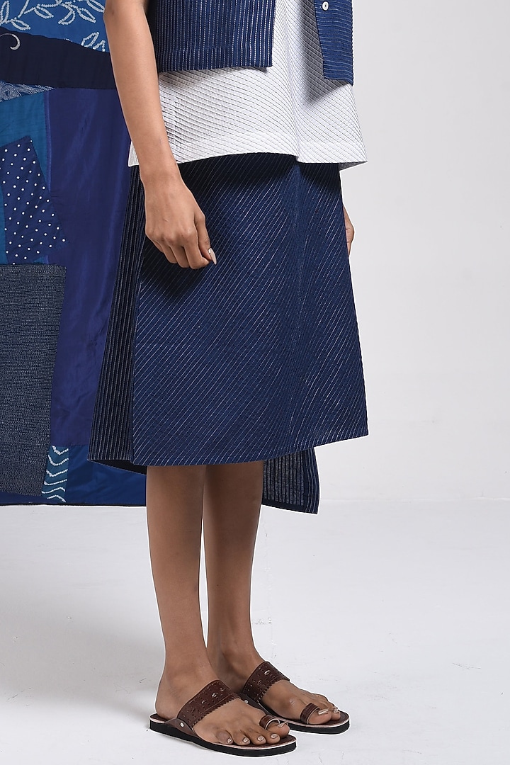 Blue Cotton Asymmetric Skirt by Sunita Shanker at Pernia's Pop Up Shop