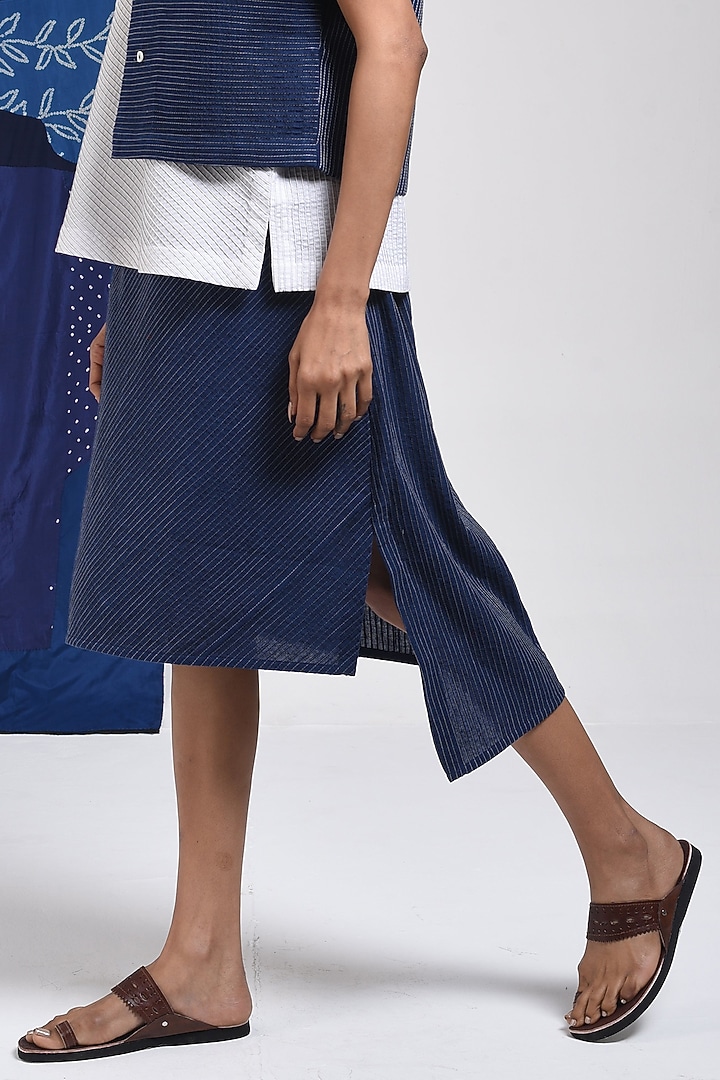 Blue Cotton Asymmetric Skirt by Sunita Shanker at Pernia's Pop Up Shop