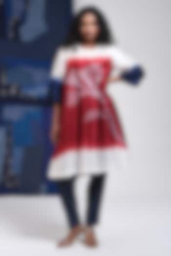 Red Silk Cotton Blend Tie-Dye Printed Tunic by Sunita Shanker at Pernia's Pop Up Shop