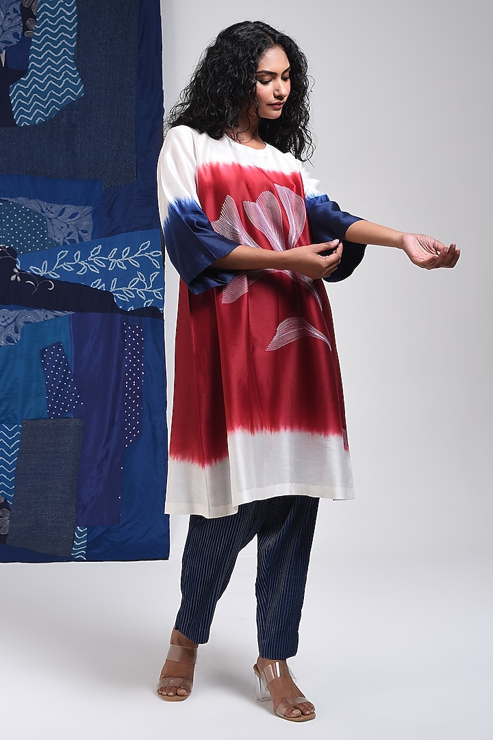 Red Silk Cotton Blend Tie-Dye Printed Tunic by Sunita Shanker at Pernia's Pop Up Shop