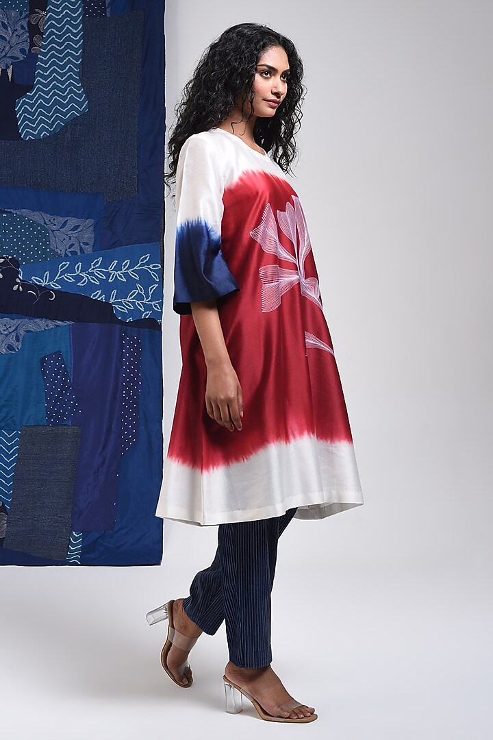 Red Silk Cotton Blend Tie-Dye Printed Tunic by Sunita Shanker at Pernia's Pop Up Shop