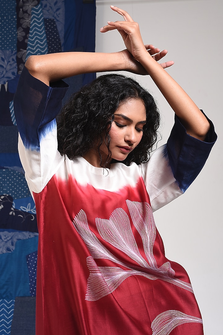 Red Silk Cotton Blend Tie-Dye Printed Tunic by Sunita Shanker at Pernia's Pop Up Shop