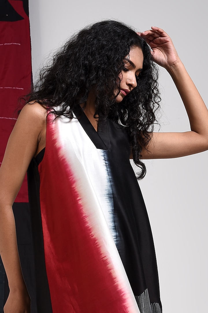 Black Silk Cotton Blend Tie-Dye Printed Vacation Dress by Sunita Shanker at Pernia's Pop Up Shop