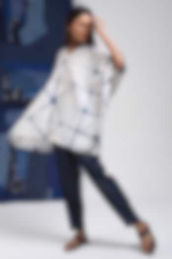 Blue & Ivory Silk Cotton Blend Tie-Dye Printed Tunic by Sunita Shanker at Pernia's Pop Up Shop