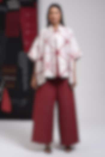 Red & Ivory Silk Cotton Blend Tie-Dye Printed Shirt by Sunita Shanker at Pernia's Pop Up Shop