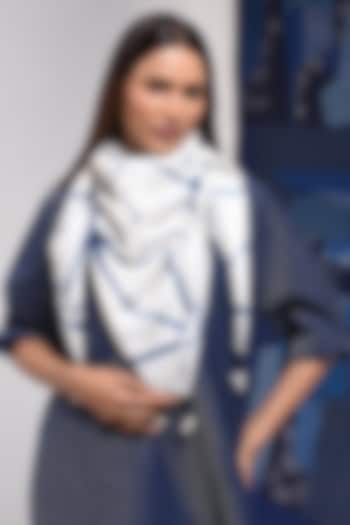 Ivory & Blue SIlk Cotton Blend Tie-Dye Printed Scarf by Sunita Shanker at Pernia's Pop Up Shop