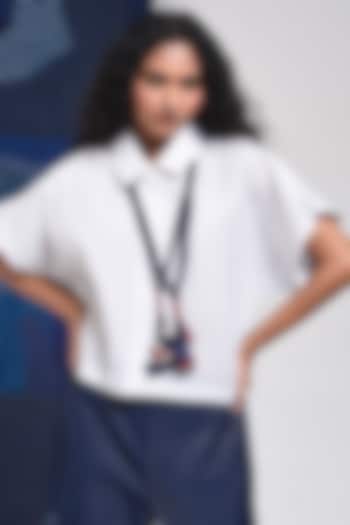 Ivory Cotton Kimono Cropped Shirt by Sunita Shanker at Pernia's Pop Up Shop