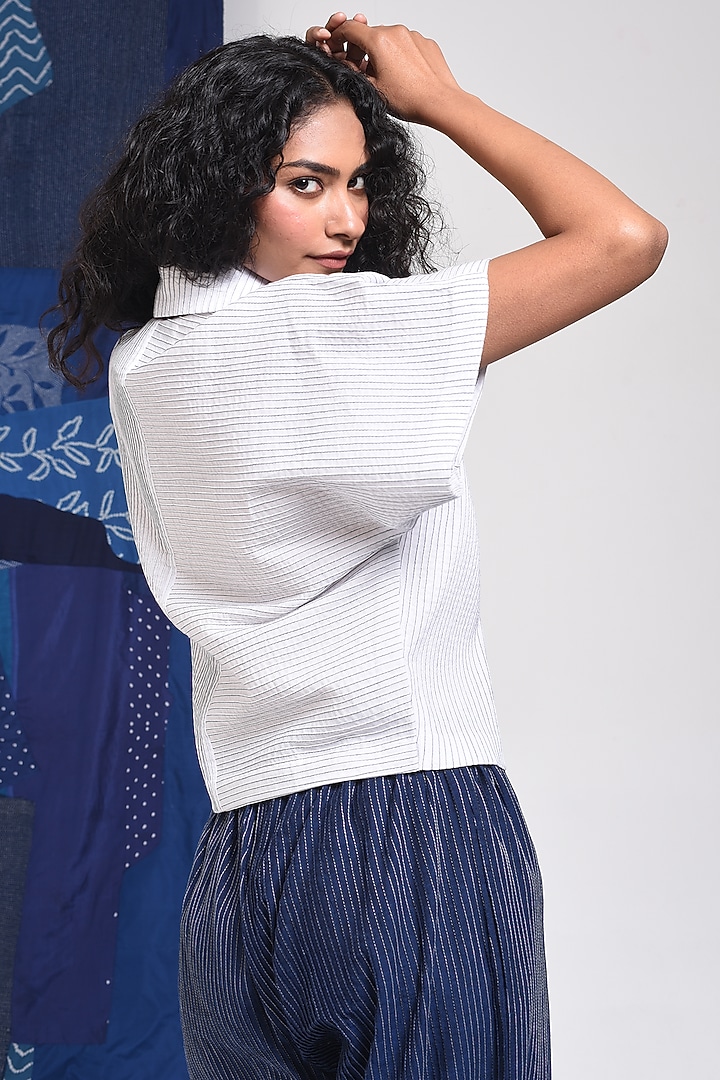 Ivory Cotton Kimono Cropped Shirt by Sunita Shanker at Pernia's Pop Up Shop